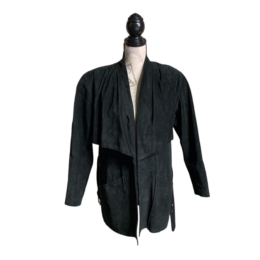 Danier Vintage‎ XS Chic Black Open Front Suede Leather Jacket